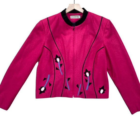 Canvasbacks Pink Wool Blazer Jacket Abstract Floral Funky Wimsy Size 12 - Picture 2 of 10